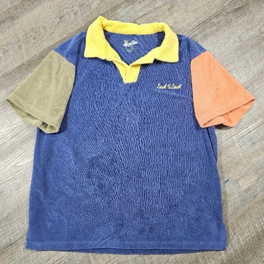 Brooklyn Cloth Lost to Lost Terry Cloth Polo Shirt Colorblock Blue Yellow Mens M
